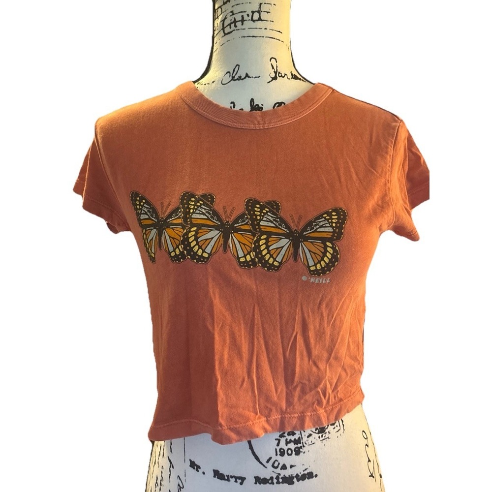 Vintage Y2K O'Neill Womens Medium Orange Crop Top Butterfly Grunge T-Shirt